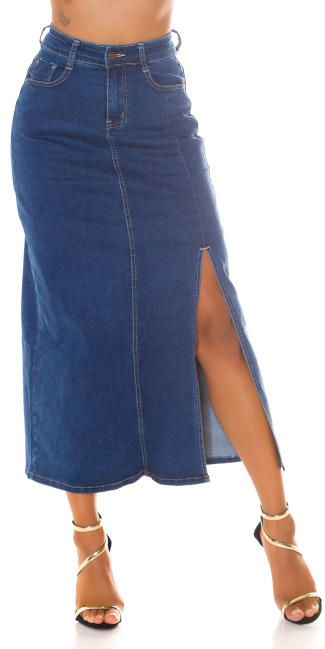 Musthave Denim Skirt with Slit Blue
